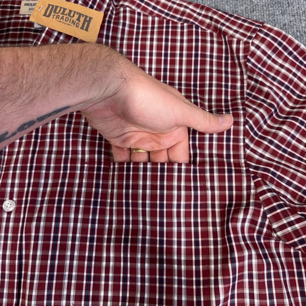 Duluth Trading Co Shirt Men 3XL Red Plaid Long Sleeve Button Up Pocket NEW - Picture 3 of 8